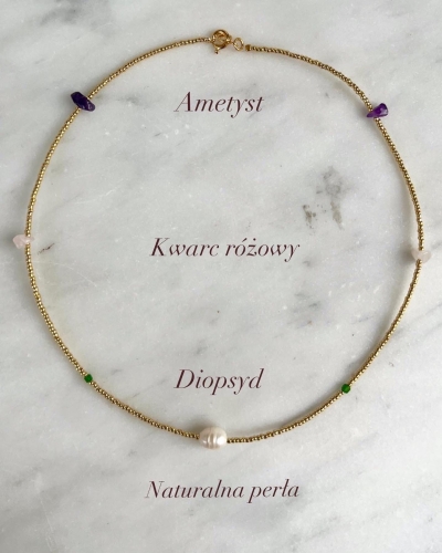 Naszyjnik MATCHY z koralikami mix naturalnych kamieni i naturalna perła
